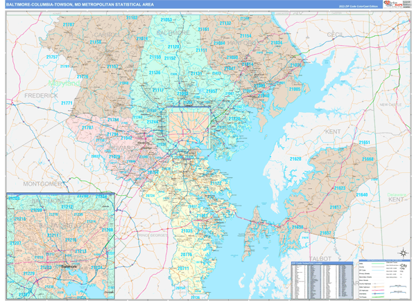 Baltimore-Columbia-Towson Metro Area Digital Map Color Cast Style